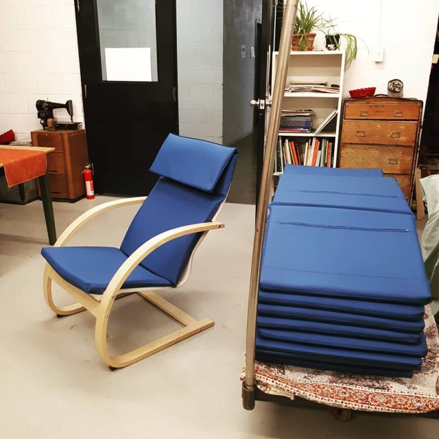 Upholstery olympics with 12 vinyl covers: 50lbs of weight lifting, 10 swimming lengths of thread and the skills of a gym