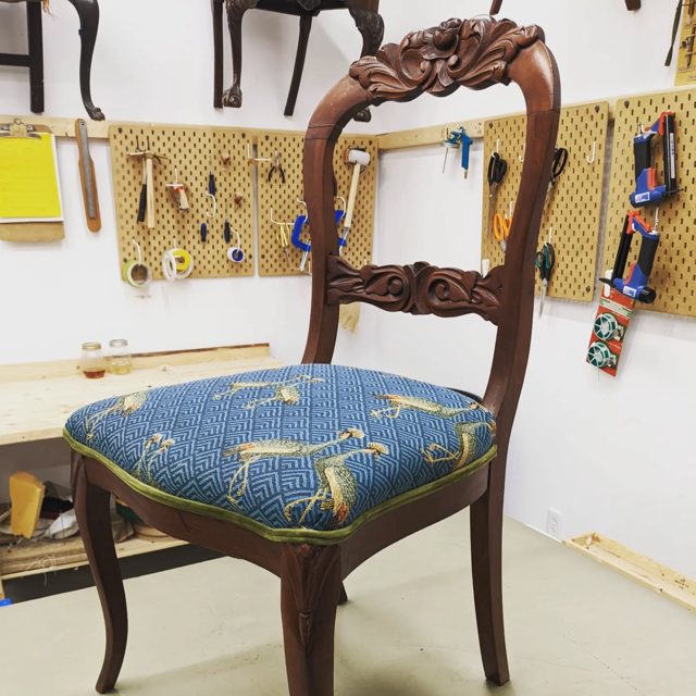 Found this fabric and had to use it on something so redid this little antique chair just for pleasure -  petit chaise an
